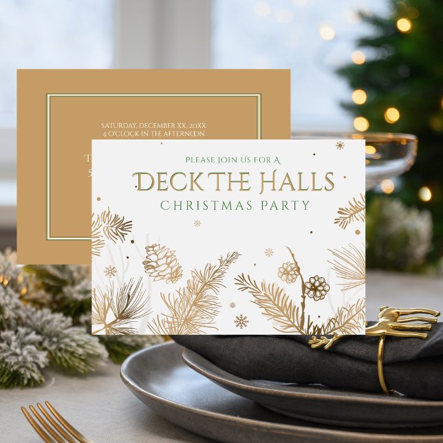 Invitation Fête de Noël - Deck The Halls - Gold (Christmas Holiday Party - Deck The Halls - Gold Invitation)