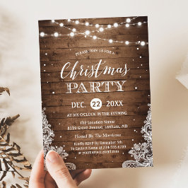 Invitation Fête de Noël | Dentelle Rustique de brillance en b