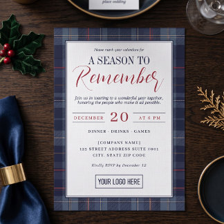 Invitation Fête de Noël d'entreprise à carreaux bleus marine