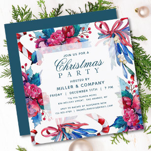 Invitation Fête de Noël d'entreprise aquarelle rouge et sarce