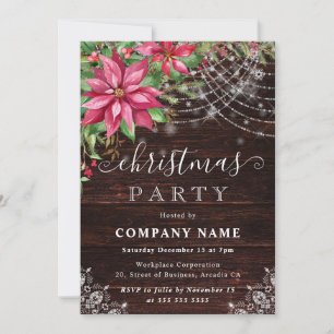 Invitation Fête de Noël d'entreprise Bois Rustique & Poinsett