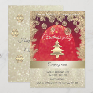 Invitation fête de Noël d'entreprise de gloire d'or/rouge