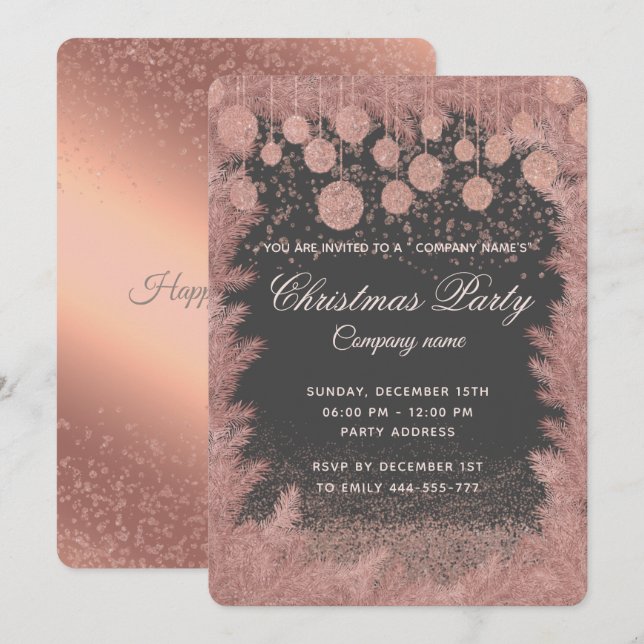Invitation Fête de Noël d'entreprise de luxe en or rose simpl (Devant / Derrière)