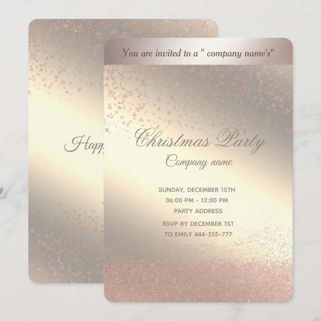 Invitation Fête de Noël d'entreprise de luxe en or rose simpl (Devant / Derrière)