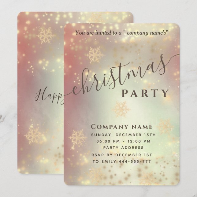 Invitation Fête de Noël d'entreprise de luxe pétillante Invit (Devant / Derrière)