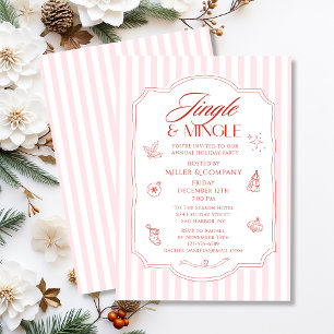 Invitation Fête de Noël d'entreprise élégante rayures roses