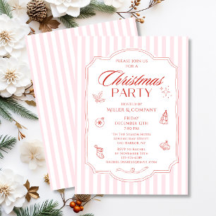 Invitation Fête de Noël d'entreprise élégante rayures roses