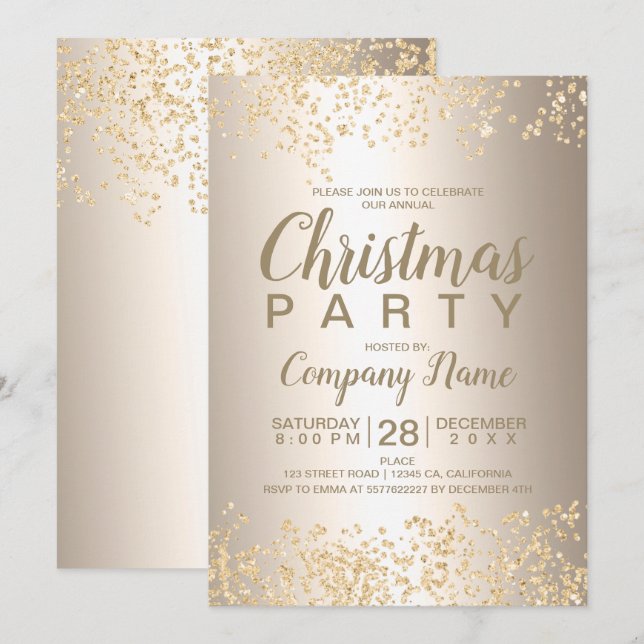 Invitation Fête de Noël d'entreprise métallique Gold parties  (Devant / Derrière)