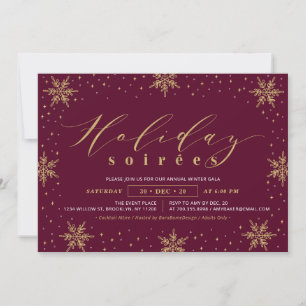 Invitation Fête de Noël d'entreprise Or et Bourgogne Soiree