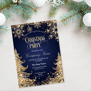 Invitation Fête de Noël d'entreprise Paillettes Or Élégantes