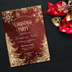 Invitation Fête de Noël d'entreprise Paillettes Or Élégantes