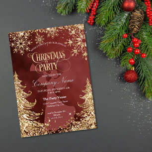 Invitation Fête de Noël d'entreprise Paillettes Or Élégantes