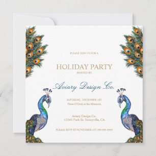 Invitation Fête de Noël d'entreprise Paon à l'aquarelle