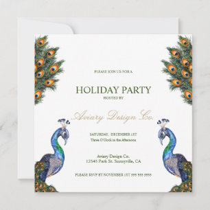 Invitation Fête de Noël d'entreprise Paon à l'aquarelle