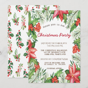 Invitation Fête de Noël d'entreprise Poinsettia, Baies de Hou