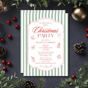 Invitation Fête de Noël d'entreprise Rayures Vert Sauge