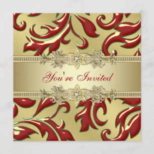 Invitation Fête de Noël d'entreprise Red Gold Leaf Rouge Or