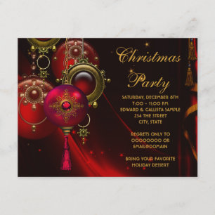 Invitation Fête de Noël d'entreprise Red Gold Ornamiens