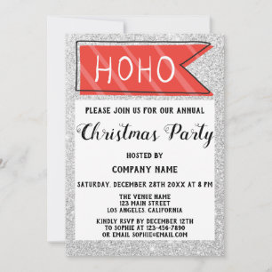 Invitation Fête de Noël d'entreprise Rouge & Gris Paillettes