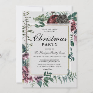 Invitation Fête de Noël d'entreprise Rustique Floral Botaniqu