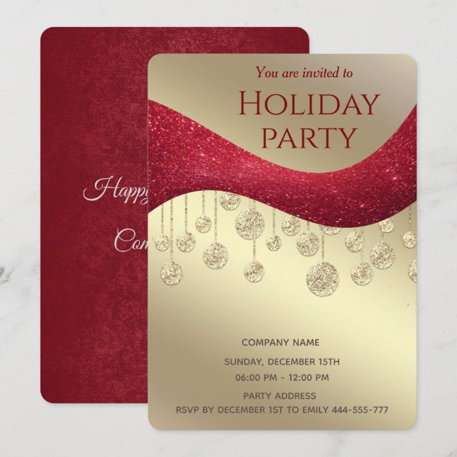 Invitation Fête de Noël d'entreprise simple en or rouge (Devant / Derrière)