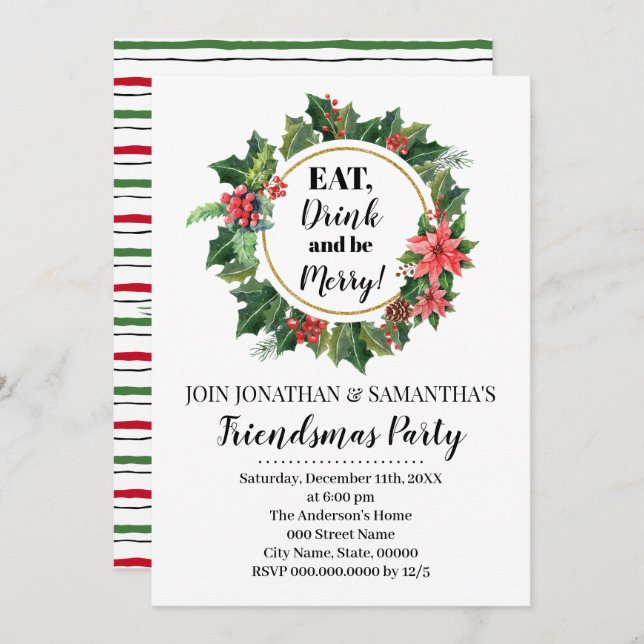 Invitation Fête de Noël des amis (Devant / Derrière)