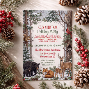 Invitation Fête de Noël des Animaux de la Forêt Cosy