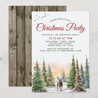 Invitation Fête de Noël des animaux forestiers de bois
