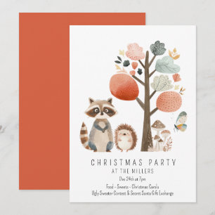 Invitation Fête de Noël des animaux forestiers minimalistes