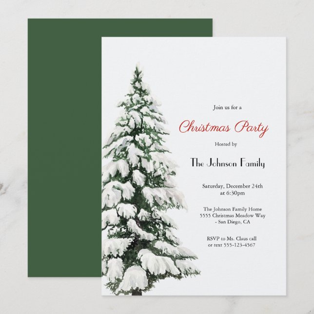 Invitation Fête de Noël des arbres de Noël des neiges d'hiver (Devant / Derrière)