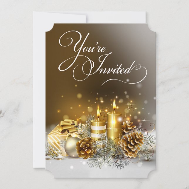 Invitation Fête de Noël des bougies d'or (Devant)
