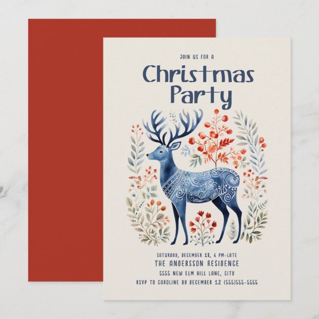 Invitation Fête de Noël des cerfs nordiques scandinaves (Devant / Derrière)