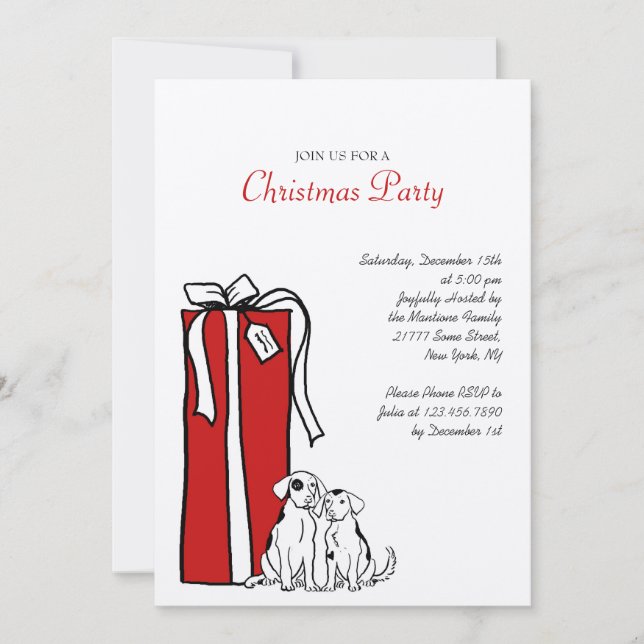 Invitation Fête de Noël des Chiens rouges et blancs (Devant)