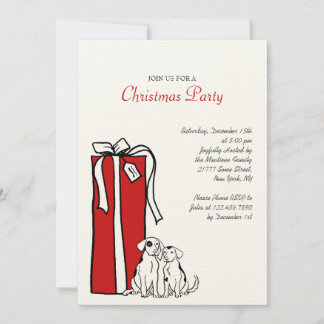 Invitation Fête de Noël des Chiens rouges et blancs