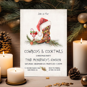 Invitation Fête de Noël des Cowboys rustiques et des Cocktail