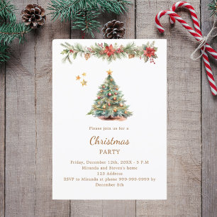 Invitation Fête de Noël des fleurs rouges des arbres