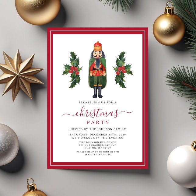 Invitation Fête de Noël des Noirs (Elegant Red Nutcracker Christmas Party Invitation)