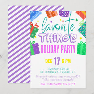 Invitation Fête de Noël des Objets Préférés Colorés et Lumine