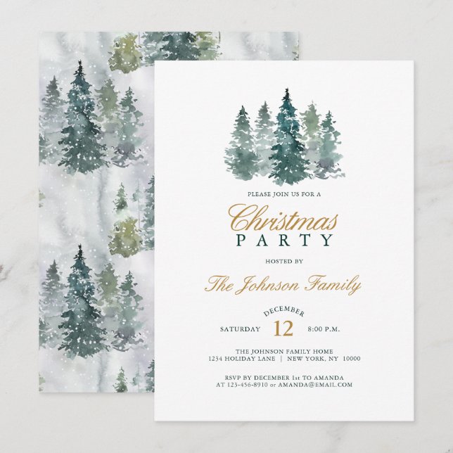 Invitation Fête de Noël des Pins d'épinette rustique (Devant / Derrière)