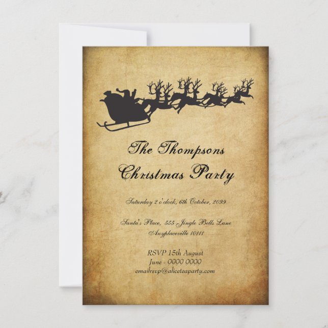 Invitation Fête de Noël des Sleigh Reindeds de Père Noël Vint (Devant)