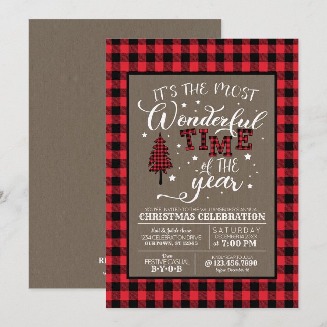 Invitation Fête de Noël des temps les plus merveilleux (Devant / Derrière)