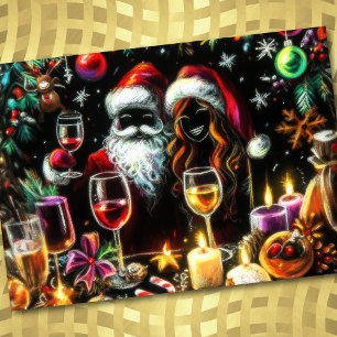 Invitation Fête de Noël Dessin Pastel Père Noël