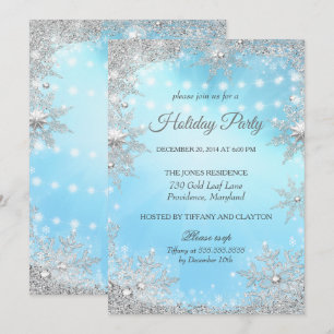 Invitation Fête de Noël d'hiver en argent bleu