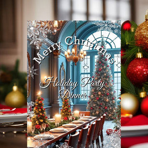 Invitation Fête de Noël Dîner Bleu rouge