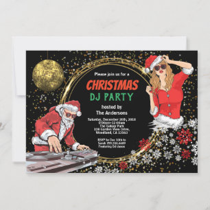 Invitation Fête de Noël DJ disco danse sale père Noël or