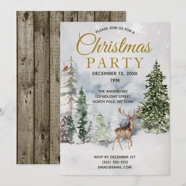 Invitation Fête de Noël du Cardinal des Cerfs de Forêt Russe (Devant / Derrière)