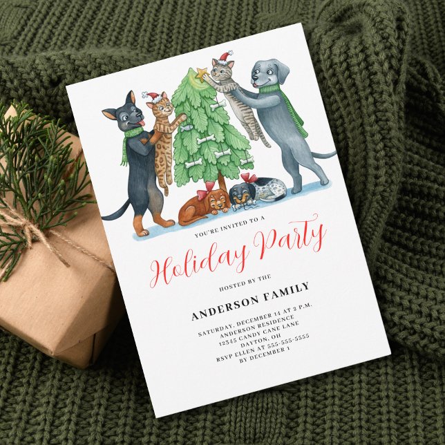 Invitation Fête de Noël du chat de chien mignon (Créateur téléchargé)