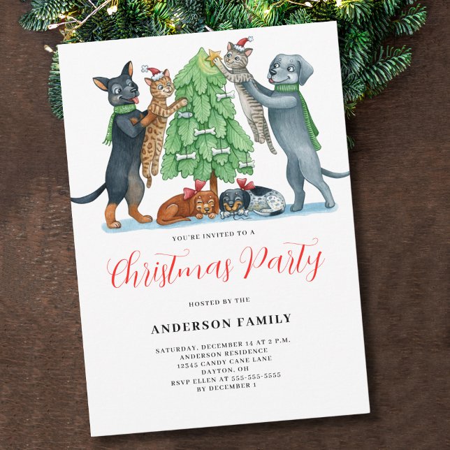 Invitation Fête de Noël du chat de chien mignon (Créateur téléchargé)