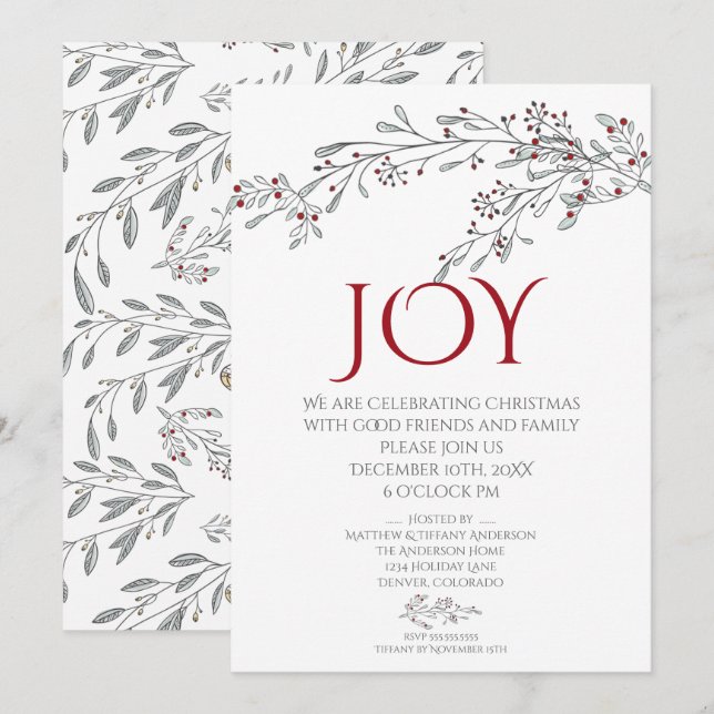 Invitation Fête de Noël du Doodle Mistletoe à main moderne (Devant / Derrière)