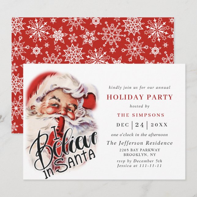 Invitation Fête de Noël du Père Noël Retro (Devant / Derrière)